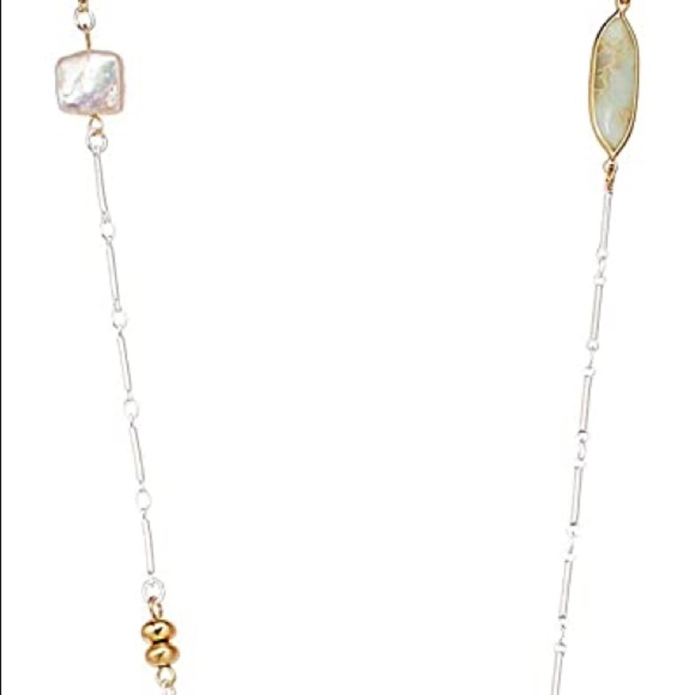 LUCKY BRAND Mother of Pearl & Amazonite Dyed Jade Two-Tone Necklace NWT - Picture 7 of 8